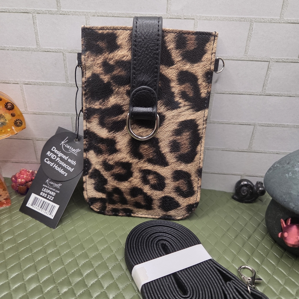 Leopard Print Crossbody Phone Bag with Black Strap - Picture 1 of 3